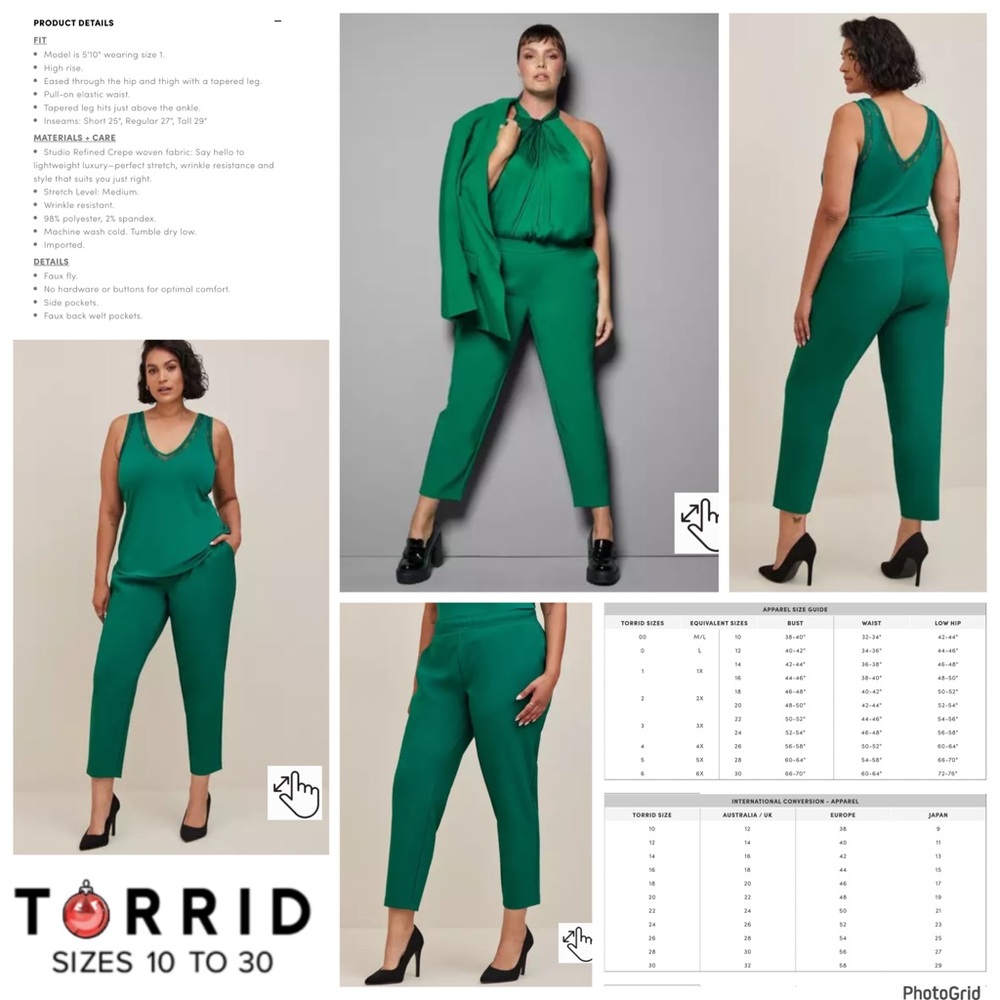 Torrid 2 plus size green pull on relaxed taper crepe high rise pants